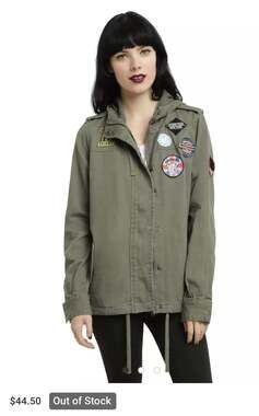 Ashley By 26 International Jacket Womens (S) Army Green Patches Zip Button